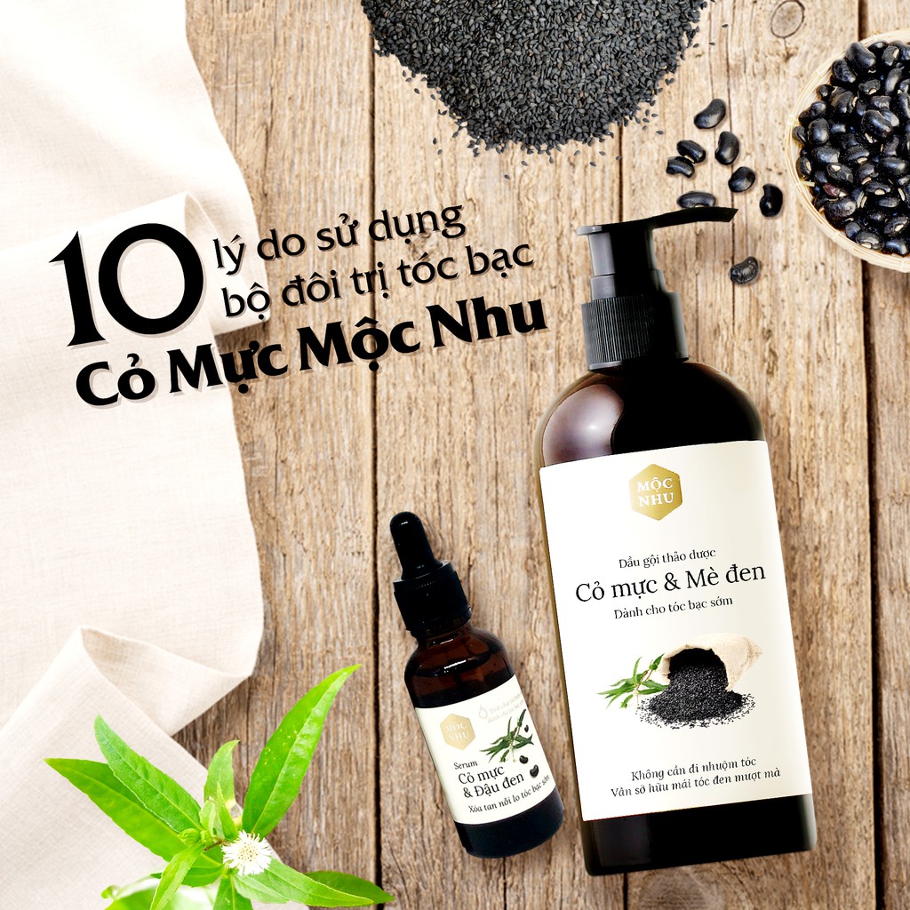 Combo cho tóc bạc sớm Serum &amp; Dầu gội Cỏ Mực Mộc Nhu (1 gội và 1 serum)