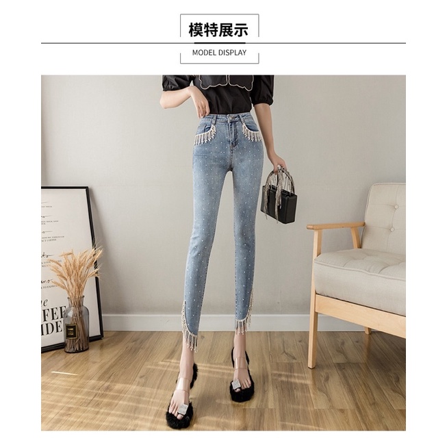 CÓ SẮN S Quần jean ống loe đính đá tua rua và hột SANG CHẢNH có ẢNH THÂTH VÀ CLIP