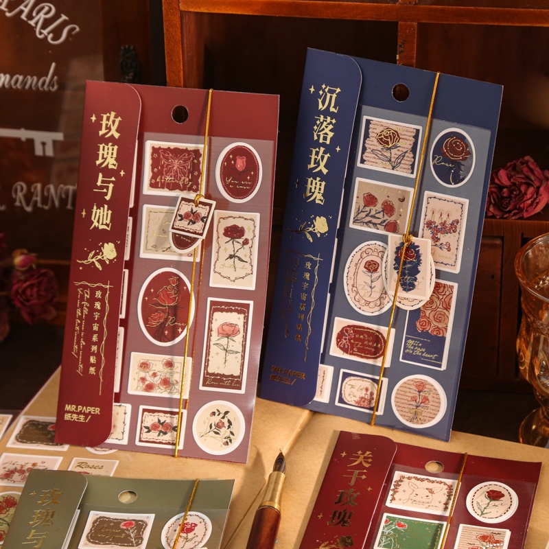 Ông giấy 4 phong cách 2 tờ / phong cách hoa hồng dán cổ điển hoa hồng dán trang trí con dấu dán tài khoản tay tài khoản trang trí tường vật liệu dán