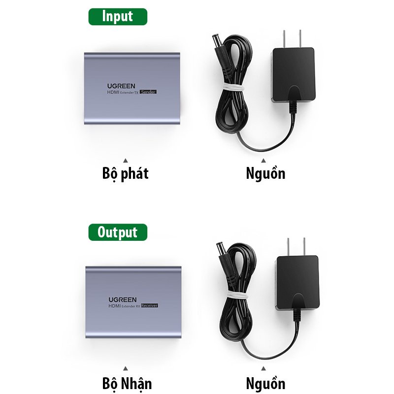 Bộ kéo dài HDMI qua Lan 70 met dây mạng Cat5/Cat6 Cao Cấp Ugreen 20519 CM445 (Bộ 2 cái+Adapter) Chính Hãng