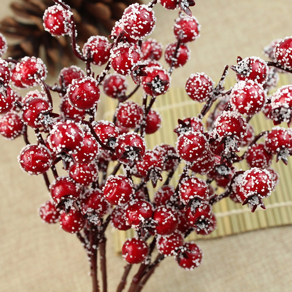 Christmas Artificial Flowers Plant Berries/DIY Fake Plant Berries Wreath Ornaments/Home Christmas Decoration Photography Scenery Accessories