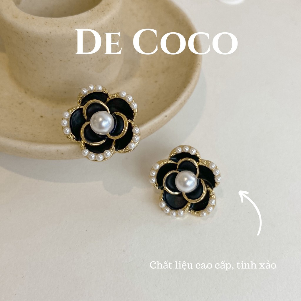 Bông tai hoa đen đính hạt trai Black Rosé decoco.accessories