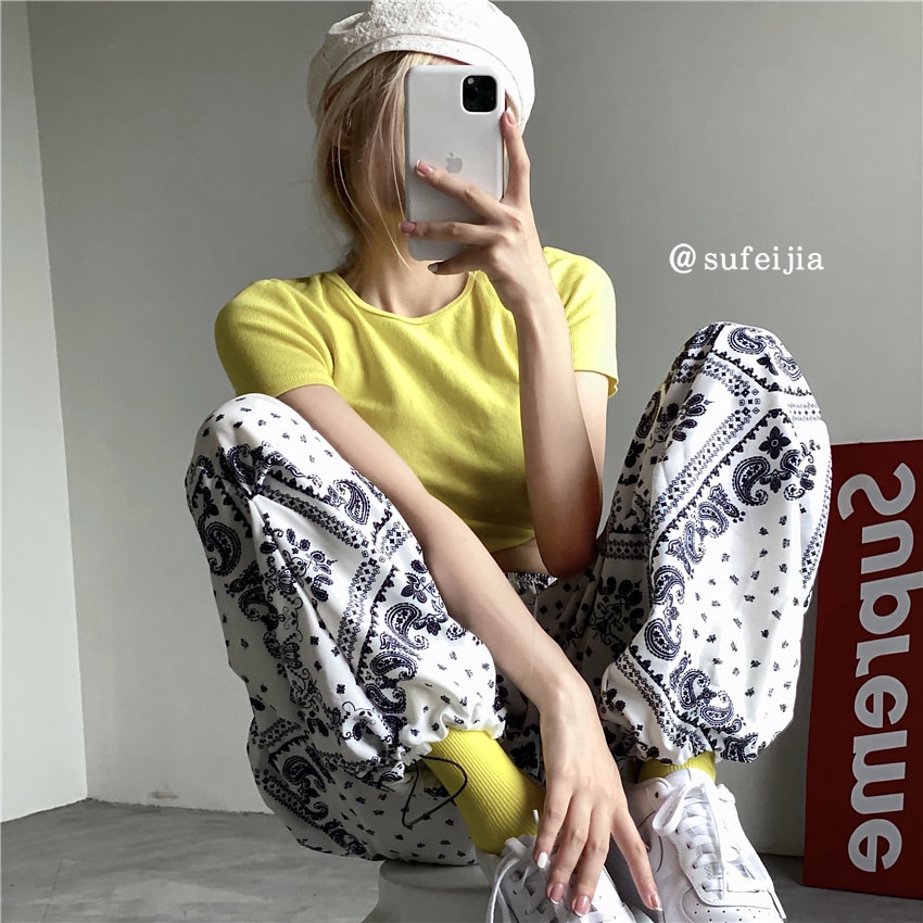 Happy-store ❤️ Quần Vải Ống Rộng Nam Nữ Unisex Quần Jogger Thể Thao Ulzzang Dây Rút Ở Gấu Quần - 2 Màu Trắng Hồng