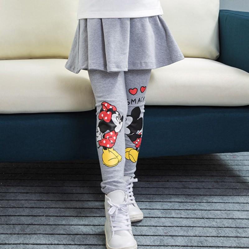 Quần legging giả váy in hình chuột Mickey dễ thương cho bé gái