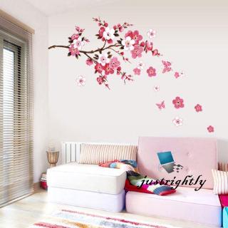 Sticker dán tường trang trí bằng nhựa vinyl 3D hình cành hoa anh đào và bươm bướm