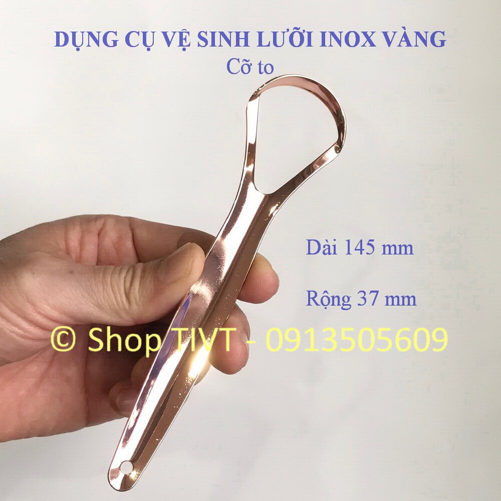 Dụng cụ vệ sinh lưỡi cỡ đại, làm sạch rêu lưỡi, hết hơi thở nóng, hôi, cây rơ lưỡi người lớn cỡ đại bằng Inox-TIVT