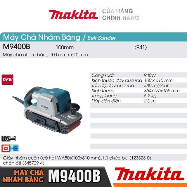 [Chính Hãng] Máy Chà Nhám Băng Makita M9400B (940W-100MM) Bảo Hành Tại Các TTBH Toàn Quốc