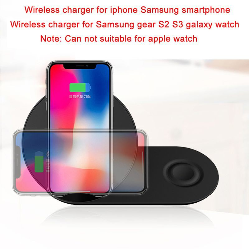 Đế Sạc Không Dây 2 Trong 1 Qi Cho Iphone X Xr Xs Max 8 Samsung S9 S8 S7 Note 9 8 Galaxy Watch Gear S3 S2 Huawei Mate Rs Mate 20