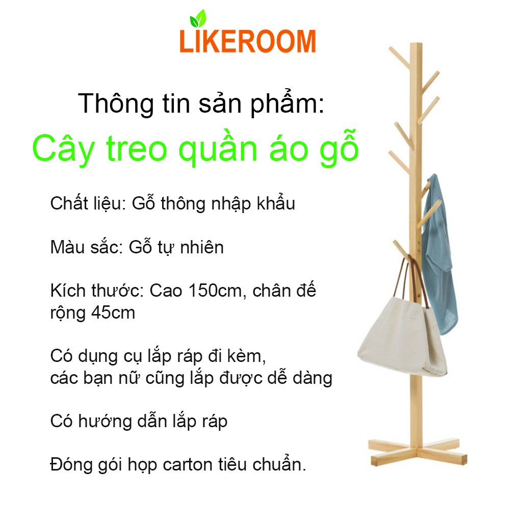 Cây treo quần áo đứng bằng gỗ / Giá treo đồ lắp ghép kiểu Hàn