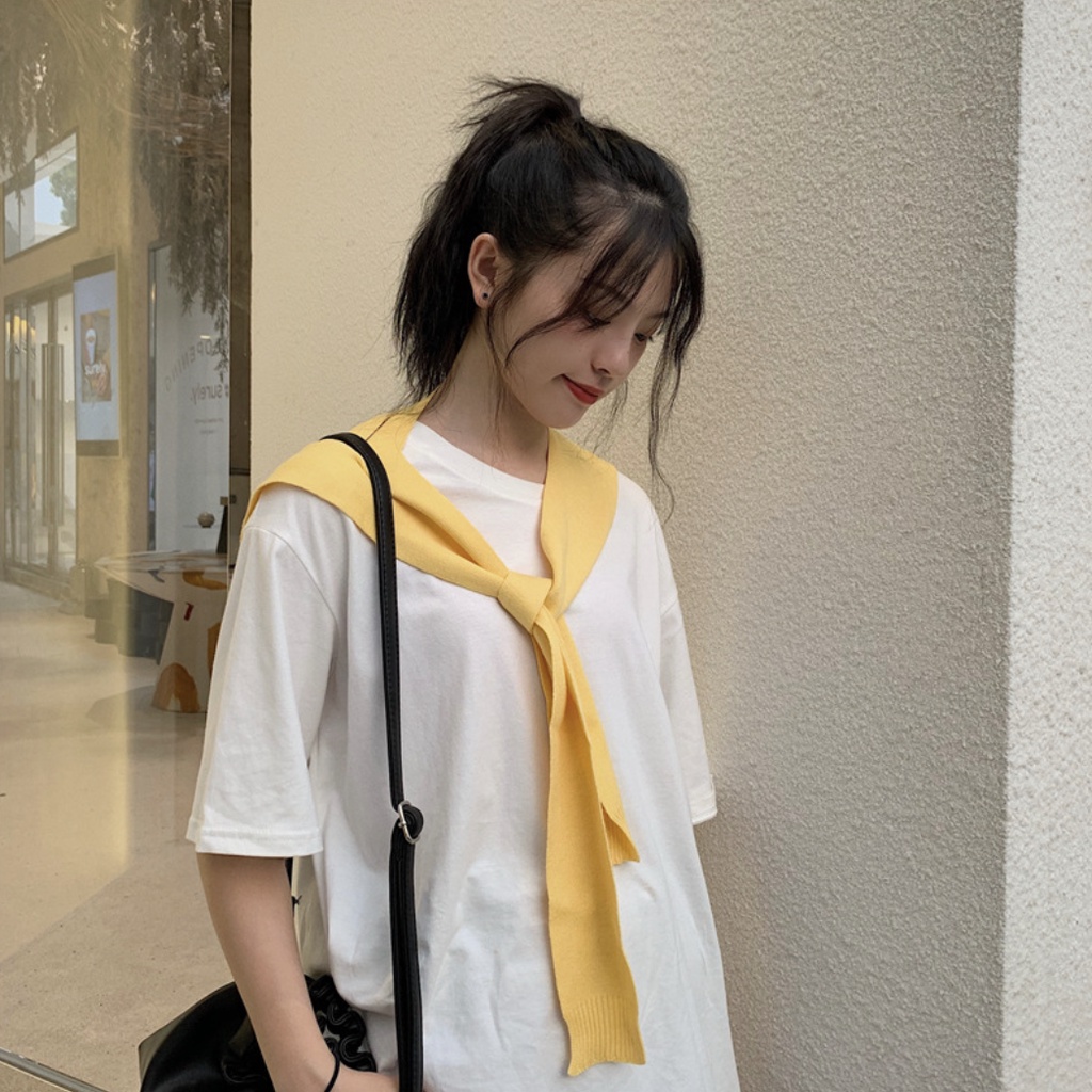 Áo/ khăn choàng màu vàng vắt vai giả áo phong cách Hàn Quốc