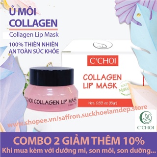 Ủ môi collagen dưỡng ẩm môi C'CHOI dưỡng môi sau phun xăm Collagen Lip Mask môi căng mọng LÁ CỎ MỸ PHẨM THUẦN CHAY