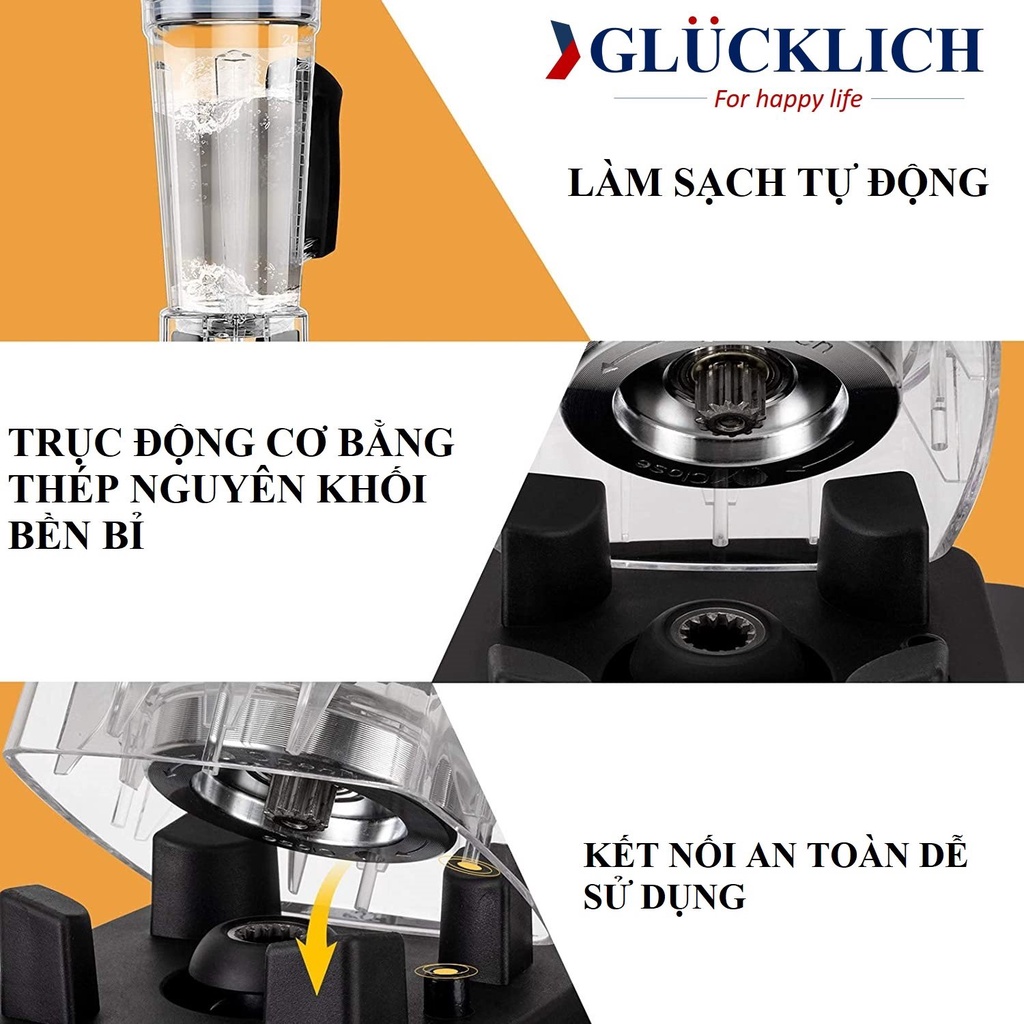 Máy xay sinh tố công nghiệp GLUCKLICH 2L 2200W GL-2200D- Thương hiệu GLÜCKLICH của Đức- Nhiều chức năng