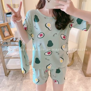 BỘ NGỦ CỘC TAY IN HÌNH QUẢ BƠ XANH ULZZANG