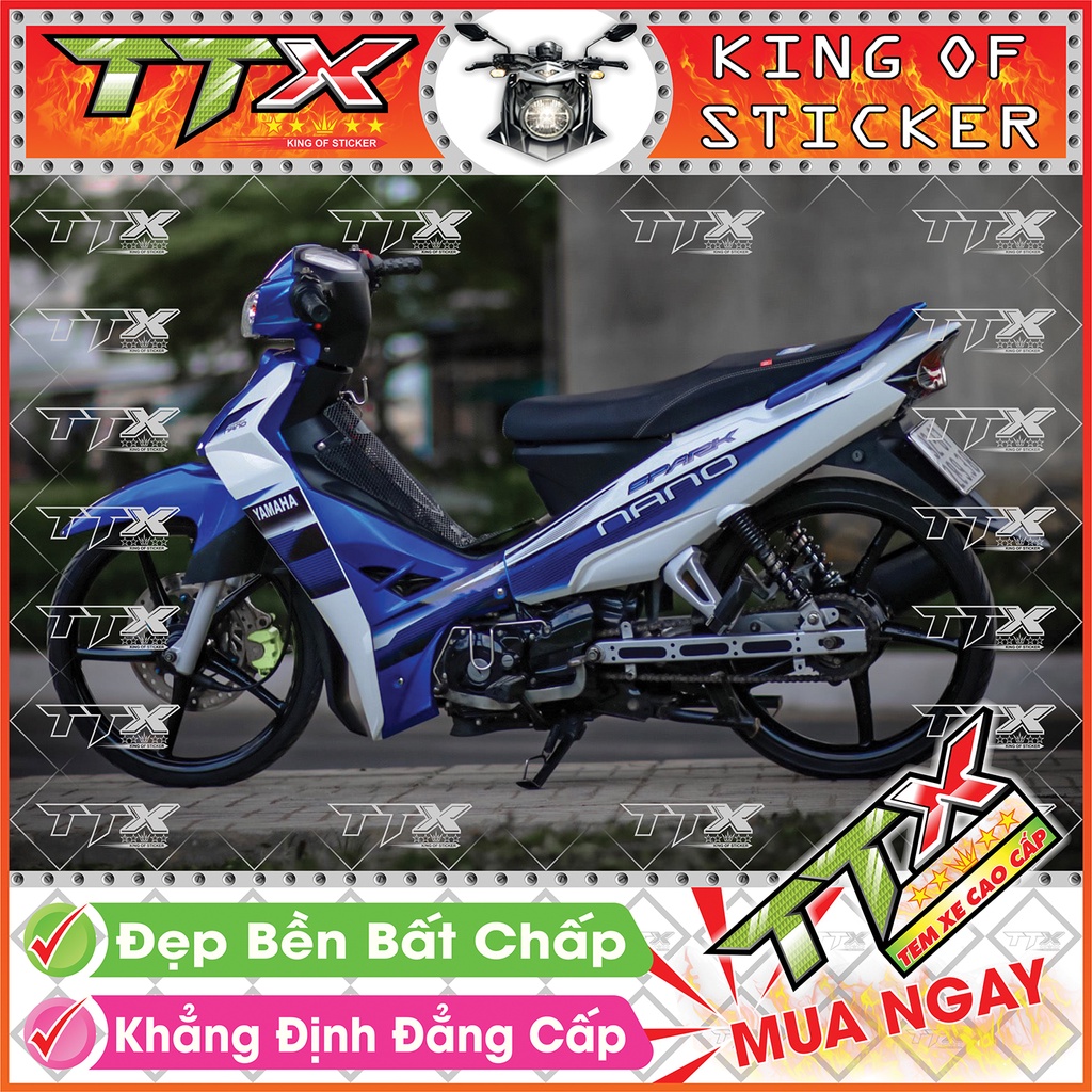 Tem Xe Sirius Trắng Xanh Nano Spark - Tem Sirius Nano Spark Xanh Trắng Siêu Đẹp - Mẫu Team Sirius Tr