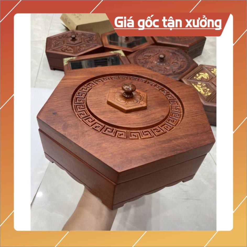 Khay Đựng Bánh Kẹo Ngày Tết bằng Gỗ Hương Cao Cấp Trơn Lục Giac - khay đựng mứt tết bằng gỗ