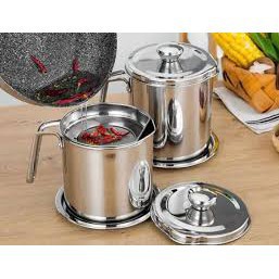 Bình Lọc Dầu Ăn Có Lưới Lọc Cặn bằng INOX 304. Bình Đựng Dầu chiên lọc cặn dung tích 1,2L. Ca lọc cặn dầu ăn