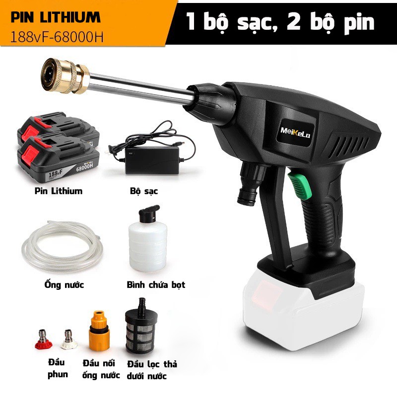 Máy Rửa Xe Dùng Pin Mini Cầm Tay Đa Năng Súng Xịt Tạo Bọt Tuyết Phù Hợp Rửa Xe Ôtô Xe Máy Phun Thuốc Trừ Sâu SX001