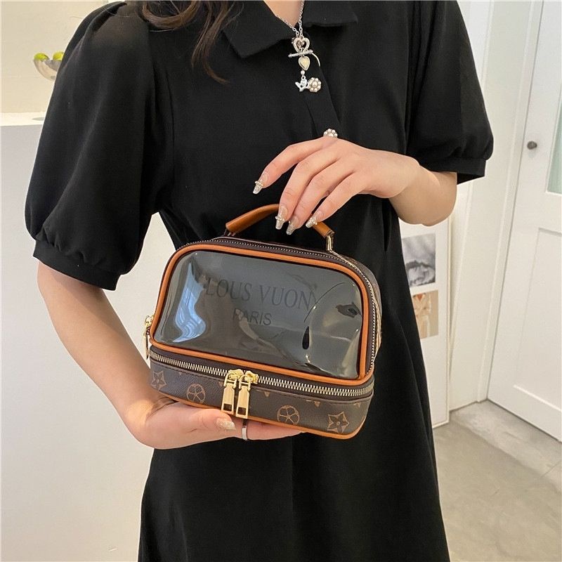 Túi đựng mỹ phẩm đồ du lịch LV nâu trong 2 ngăn chất liệu chống thấm nước mang đi chơi tiện lợi JUMITO T1.051