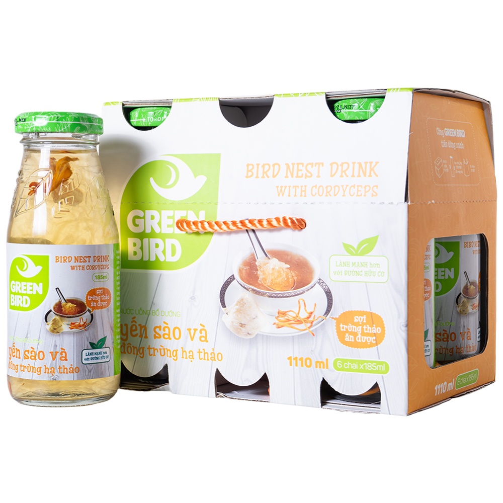 Lốc 6 chai Yến sào đông trùng hạ thảo Green Bird 185ml