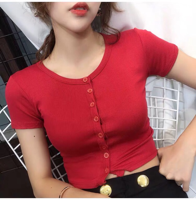 ÁO CROPTOP THUN GÂN NÚT