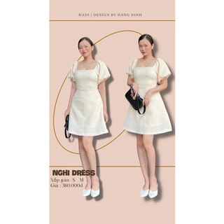 Đầm tiệc cổ vuông vải gấm - Nghi