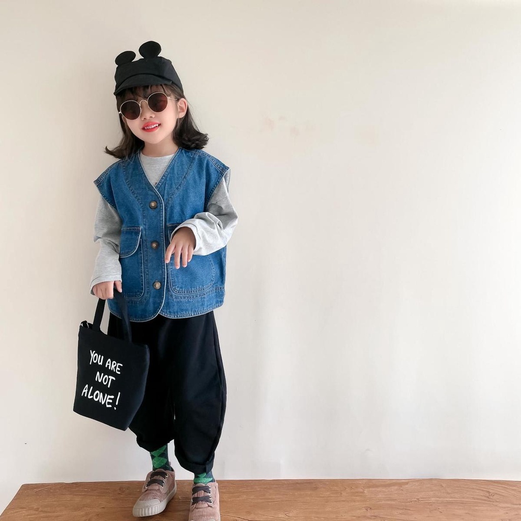 Áo Khoác Denim Không Tay Dáng Rộng Phong Cách Nhật Hàn Thời Trang Mùa Thu Mới 2022 Dành Cho Bé Trai Gái