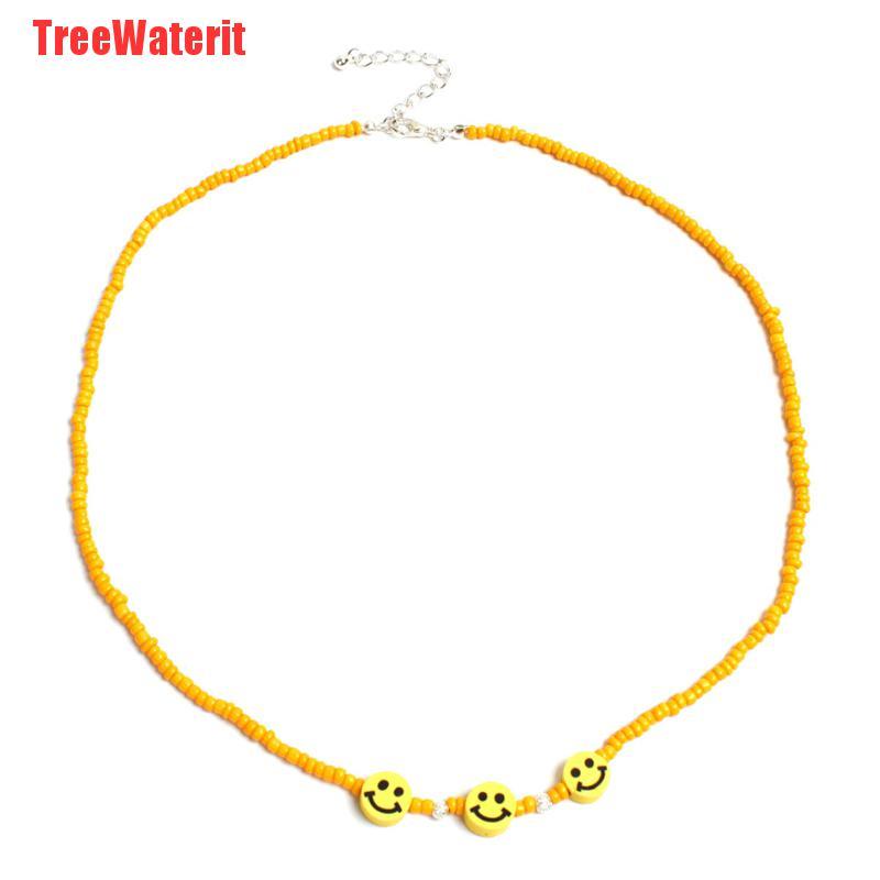 TreeWaterit Bohemia Colorful Beads Smile Face Choker Necklace Clavicle Summer Jewelry Gift