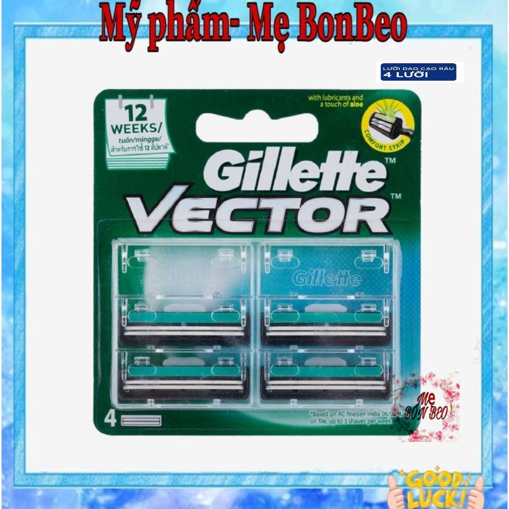 Dao cạo râu Gillette Vector 2 lưỡi vỉ 4 cái