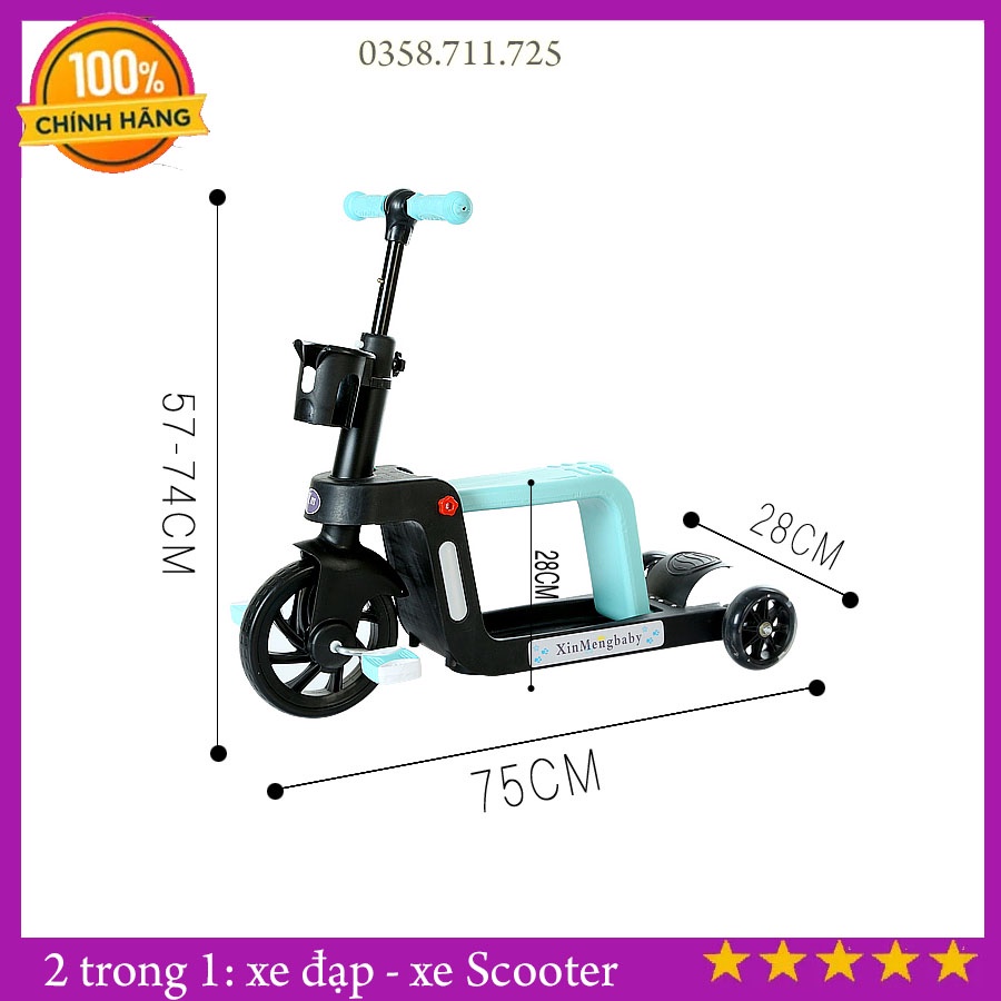Xe đạp trẻ em  2 in 1, Xe trượt Scooter thông minh phát triển vận động cho bé