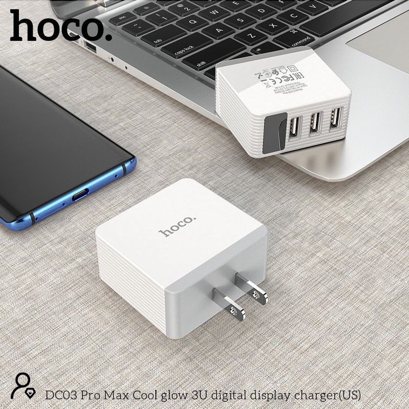 ✅Cốc sạc nhanh 3 cổng USB 3.4A Hoco DC03 Pro Max, màn hình led, tương thích nhiều thiết bị