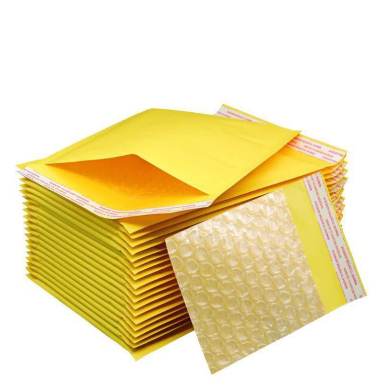 Túi đóng hàng niêm phong14x7cm, Túi bóng khí màu vàng, Túi niêm phong, Túi bóng khí 2 lớp chống va đập