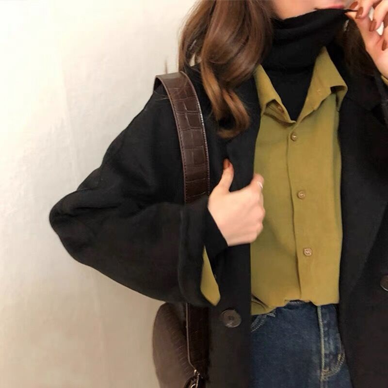 SUXI Áo Sơ Mi Dáng Rộng Màu Sắc Đơn Giản Phong Cách Hàn Quốc Thời Trang Mùa Thu Cho Nữ