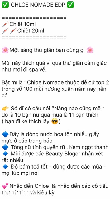 [ Mua ngay ] Nước hoa mẫu thử Nữ Chloe Nomade (5ml/10ml/20ml)