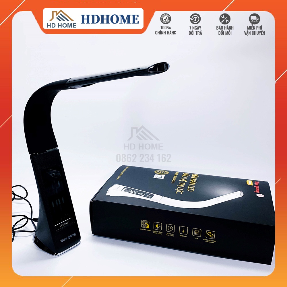 Đèn bàn LED Bảo vệ thị lực Điện Quang ĐQ LDCL1.1 ( Đèn bàn 5W, tích hợp đồng hồ báo thức, cảm biến nhiệt độ )