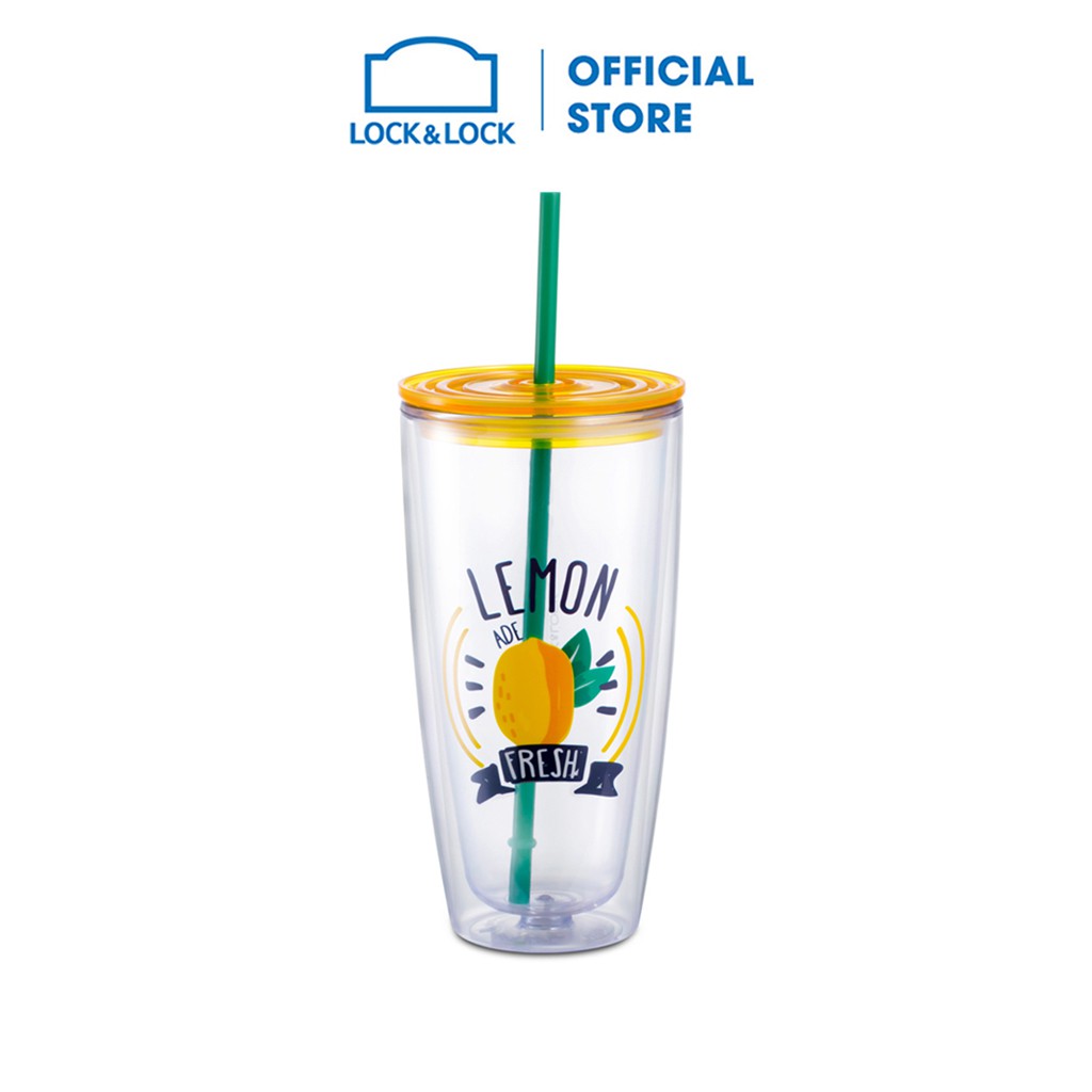 Ly nhựa có ống hút Lock&Lock, 750ml - Màu Vàng HAP507YEL