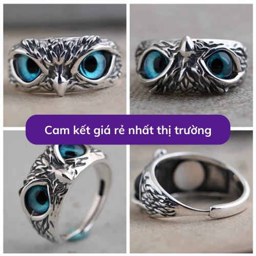 Nhẫn nam nữ không gỉ mạ bạc kích thước điều chỉnh mặt cú mèo đính đá PUN thời trang unisex -  N Eagle Ring