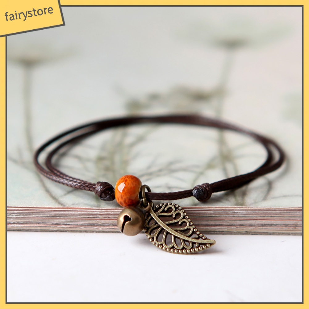 Vòng tay dây da mặt hình lá phong cách cổ điển cho cặp đôi