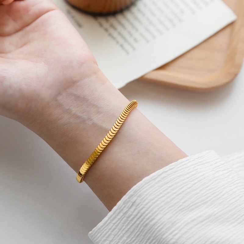 Lắc tay nữ titan chuỗi xích kiểu vảy cá mạ vàng 18K không gỉ vintage thời trang độc đáo WB2211