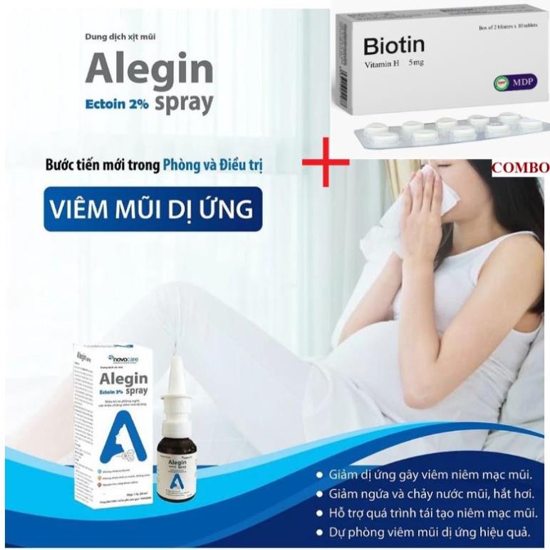 Combo Biotin 5mg+ Xịt Viêm Mũi Dị Ứng ALEGIN – An Toàn Cho Trẻ Nhỏ &amp; Phụ Nữ Có Thai