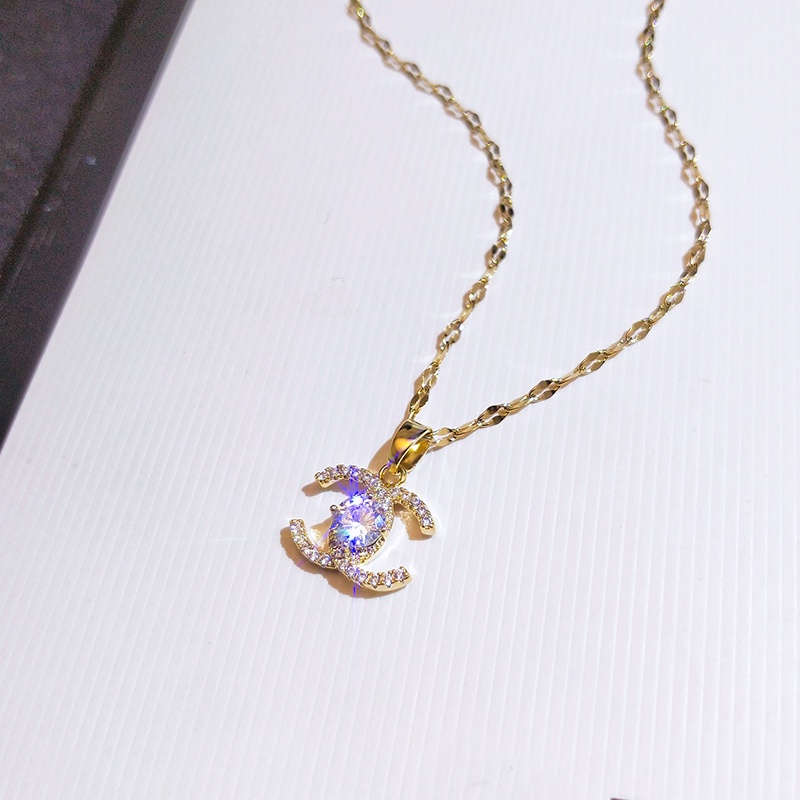 Dây Chuyền Hai Lớp Mặt Chữ C Đính Đá Zircon Tinh Tế Thời Trang Cho Nữ