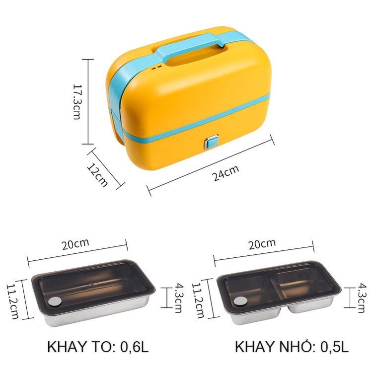 Hộp cơm văn phòng cắm điện tự sôi hâm nóng đồ ăn 2 tầng, nhỏ gọn, làm nóng nhanh, khay inox 304 không han gỉ