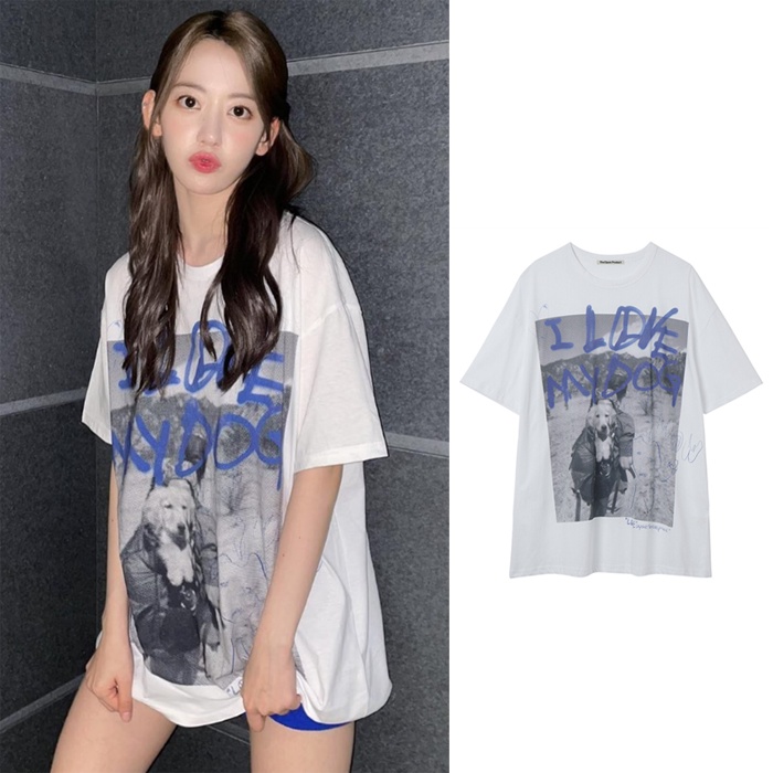 IZONE Miyawaki Sakura Áo Thun Tay Ngắn Cổ Tròn In Hình Hoa Anh Đào Và Chữ Thời Trang Harajuku Cho Cặp Đôi