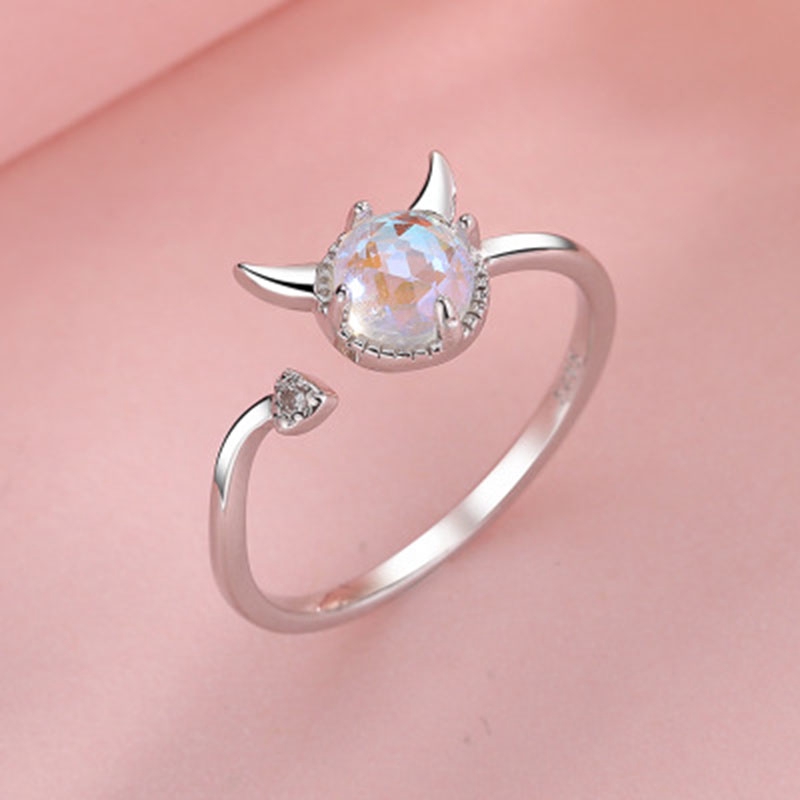 Nhẫn Đính Đá Mặt Trăng Ngọt Ngào Dễ Thương Có Thể Điều Chỉnh Cho Nữ