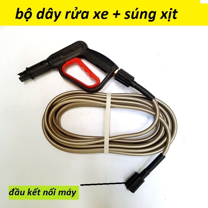 Bộ 10m - 15m - 20M - 30M dây rửa xe và súng xịt - súng rửa xe áp lực cao ren (súng cò đỏ + dây xịt REN 22-22MM)