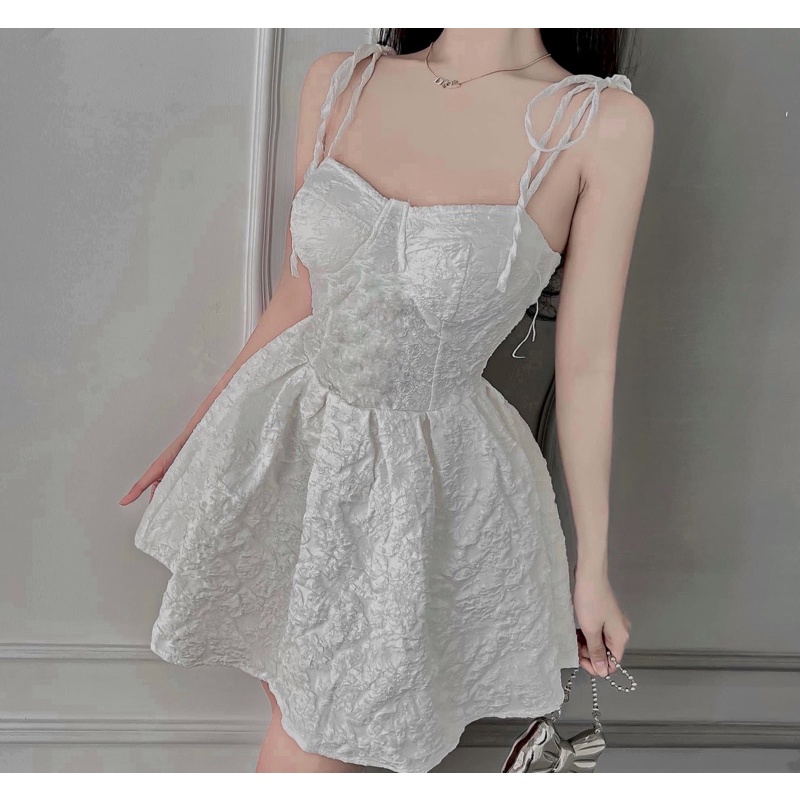 VÁY/ĐẦM XỐP VÂN CÚP NGỰC 2 MẪU DÂY BUỘC ĐIỀU CHỈNH VÀ DÂY NGỌC DÁNG XOÈ SANG CHẢNH HOT