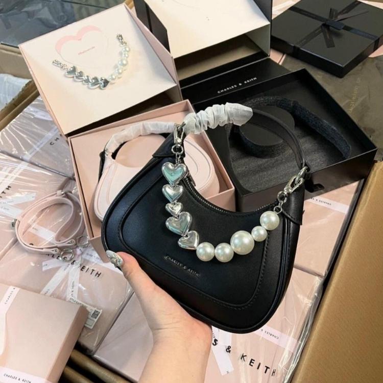 Túi xách nữ, Túi xách kẹp nách, Túi đeo chéo nữ đẹp Mini CNK màu hồng hạt ngọc đính kèm nơ Keelin Shop - T107