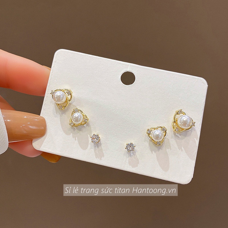 Set 3 đôi bông tai ngọc trai thiết kế trẻ trung thời trang thanh lịch