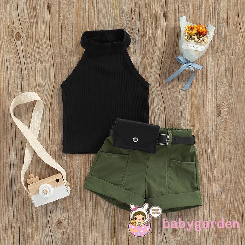 Set Áo Yếm + Quần Short + Túi Đeo Hông Thời Trang Mùa Hè Cho Bé Gái 6 Tháng - 8 Tuổi