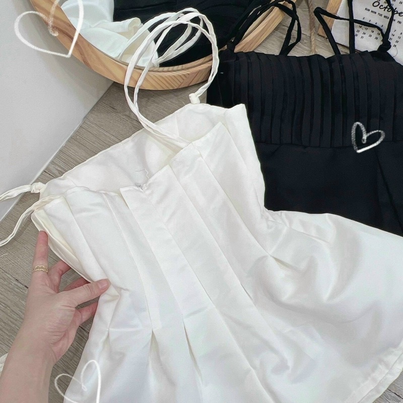 Set áo dây xếp li + quần sọt siêu xinh