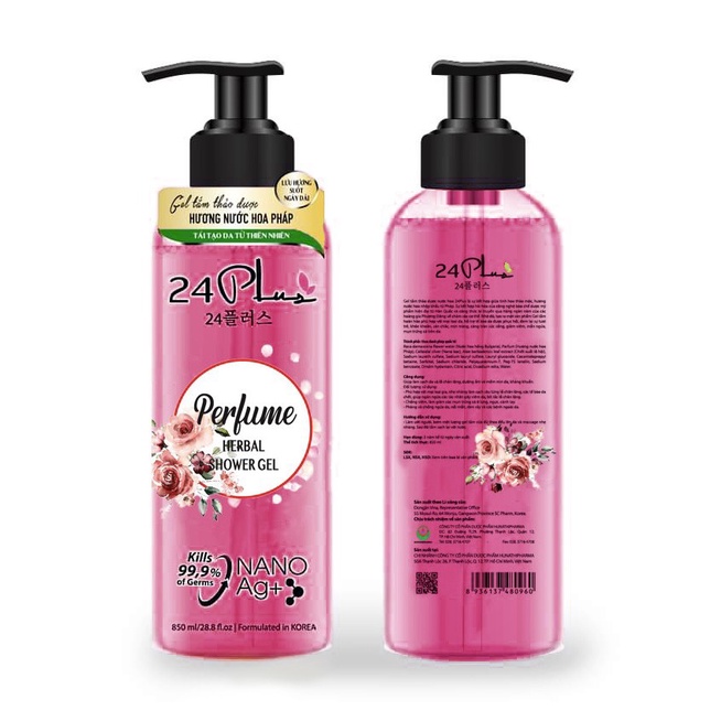 Gel Tắm Thảo Dược Hương Nước Hoa Pháp 24 PLUS Chai 850ml/ Hồng(CHÍNH HÃNG)
